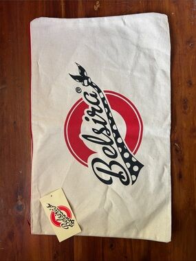 BELSIRA Cream Canvas Logo Zippered Pouch with Red & Black Print